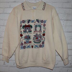 🤍 Vintage Active Wear Embroidered “Heart & Home” Sweatshirt · Size Medium
